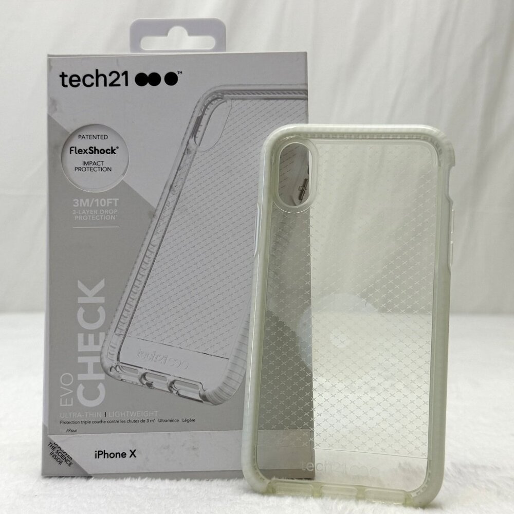 Tech21 EVO Check iPhone X Case FlexShock Impact Protection Ultrathin Clear White